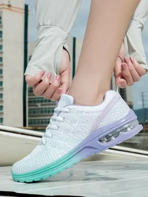 Women's Trendy Gradient Non-slip Air Cushion Sneakers, Back To School Sports Running Shoes, Lace-up Low Top Gym Workout Outdo...