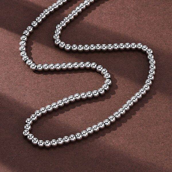 4MM Solid Round 304 Stainless Steel Beaded Necklaces
