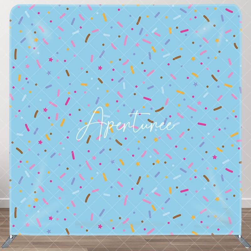 Aperturee Blue Colorful Candy Stars Square Tension Backdrop, 6X6FT(1.8X1.8M), 111 USD, square double-sided backdrops, DSLH0E6...