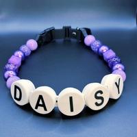 Personalized dog collar with large beads. Your pups name on a beaded necklace