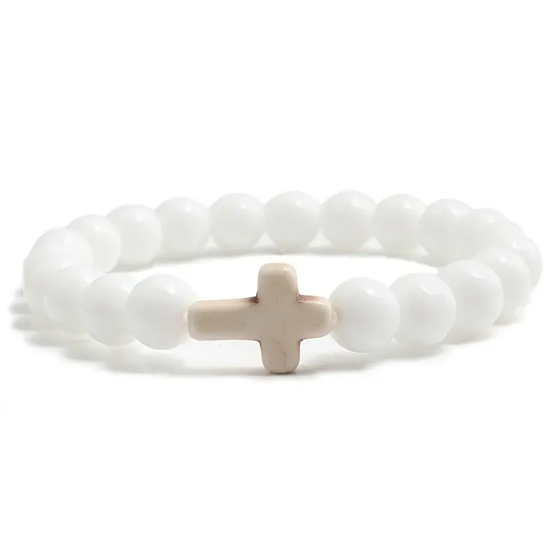 Blue Turquoise Cross Bracelet | Color: White porcelain | Size: 21cm
