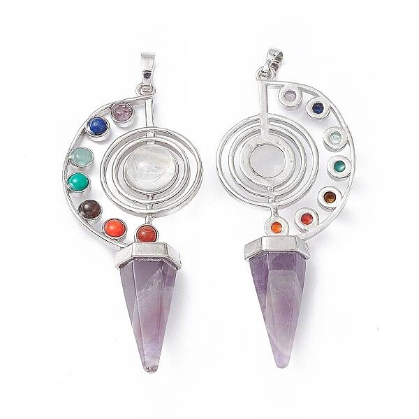7 Chakra Natural Amethyst Big Pendants