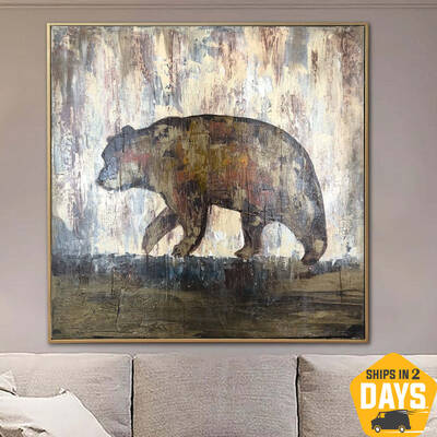 Large Bear Oil Painting Wall Art Animal Painting Canvas Oil Painting Abstract Bear Wall Art Living Room Wall Canvas Art | FOR...
