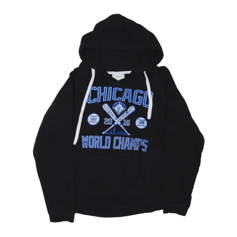 J AMERICA Chicago World Champs 2016 Baseball Hoodie Black Pullover Womens L