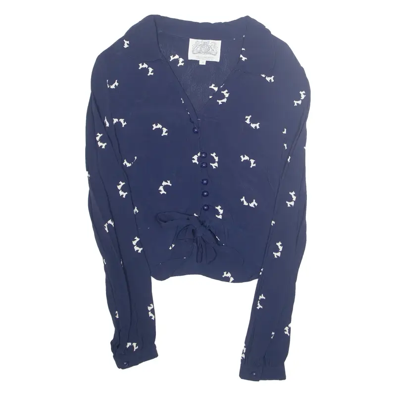 THE SEAMSTRESS Womens Printed Blouse Blue Collared Long Sleeve Crazy Pattern M