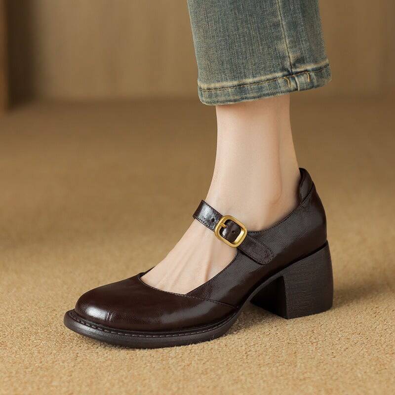 CHIKO Katarina Round Toe Block Heels Mary Jane Shoes