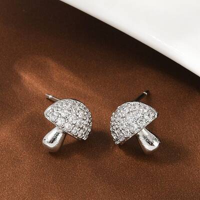 Mushroom Brass Micro Pave Clear Cubic Zirconia Stud Earrings