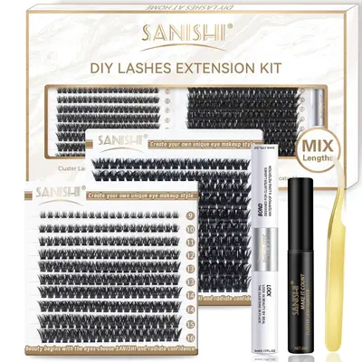 DIY Individual False Eyelashes Kit, Summer Makeup, 1 Set DIY Lash Kit Including 400pcs/box 9-16mm Separated False Eyelashes &...