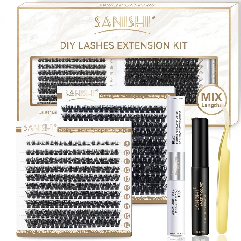 DIY Individual False Eyelashes Kit, Summer Makeup, 1 Set DIY Lash Kit Including 400pcs/box 9-16mm Separated False Eyelashes &...