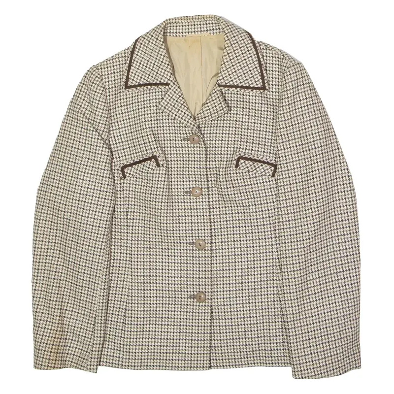 HUCKE Womens Blazer Jacket Cream 90s Houndstooth M