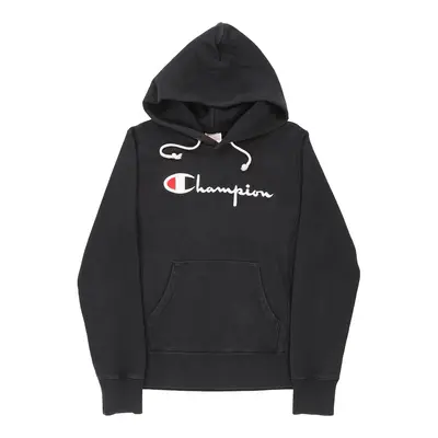 Reverse Weave Champion Spellout Hoodie - Medium Black Cotton Blend
