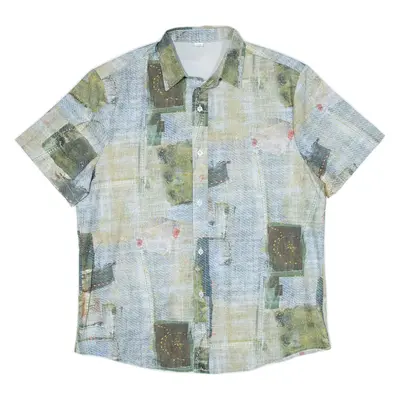 Mens Shirt Green Silk Crazy Pattern M