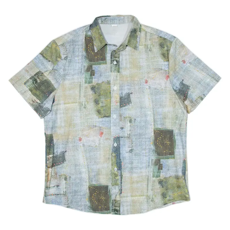 Mens Shirt Green Silk Crazy Pattern M