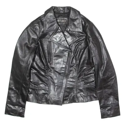 ARTURO Womens Biker Jacket Black Leather 90s XL