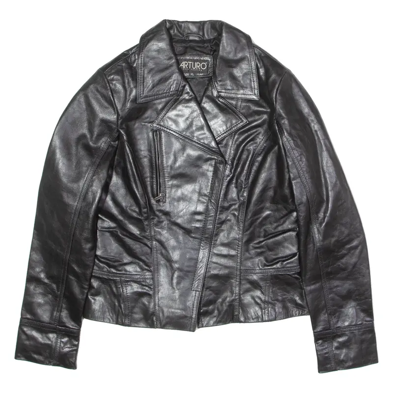 ARTURO Womens Biker Jacket Black Leather 90s XL