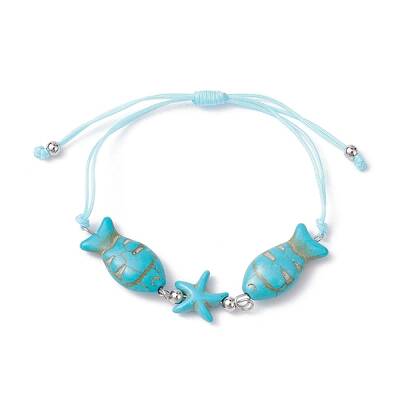 Fish & Starfish Synthetic Turquoise Braided Bead Bracelets