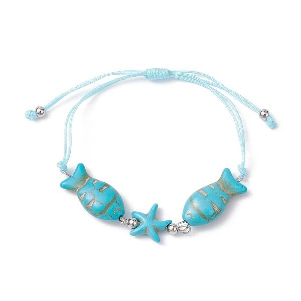Fish & Starfish Synthetic Turquoise Braided Bead Bracelets