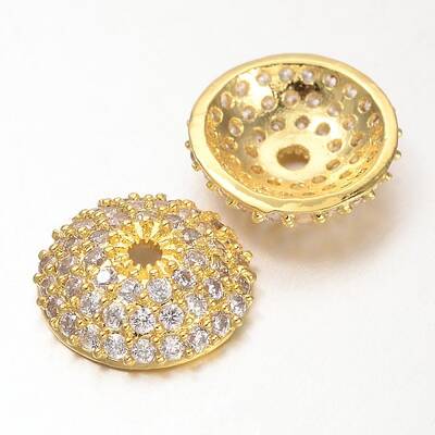 Apetalous Half Round/Dome Brass Micro Pave Cubic Zirconia Bead Caps
