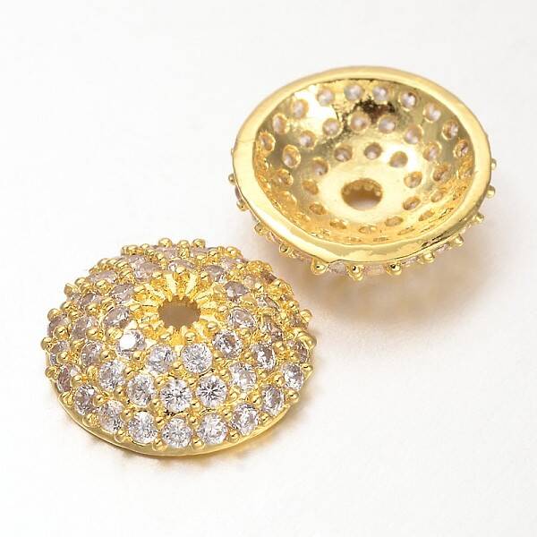 Apetalous Half Round/Dome Brass Micro Pave Cubic Zirconia Bead Caps