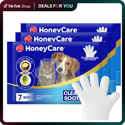 HONEYCARE: All-Absorb Pet Glove Wipes for All Pets | Dogs & Cats | Hypoallergenic | No Foam | Disposable No Rinse Shampooing ...