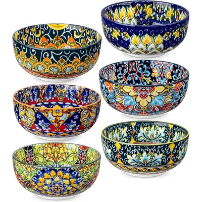 vancasso Cereal Bowls Set of 6, Bohemian Ceramic Soup Bowls, 28 oz Colorful Bowls Set for Kitchen, Dishwasher & Microwave Saf...