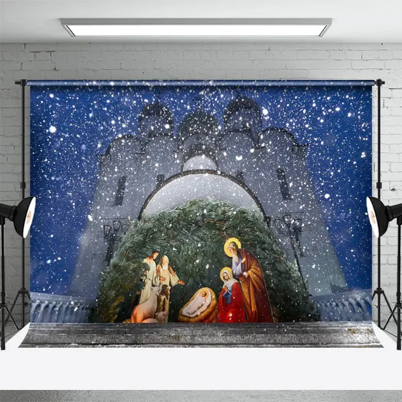 Winter Snow Night Nativity Photo Christmas Backdrop - Aperturee