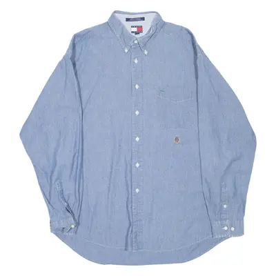 TOMMY HILFIGER Mens Plain Shirt Blue Long Sleeve XL