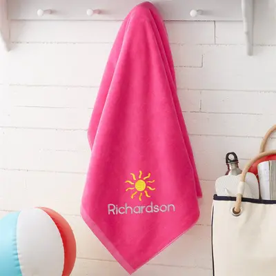 Pink Summer Fun Holiday Embroidered Beach Towel - Aperturee