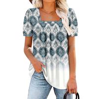 Angerella Womens Summer Tops Pleated Short Sleeve Square Neck Tunics Blouses Shirts S-3XL