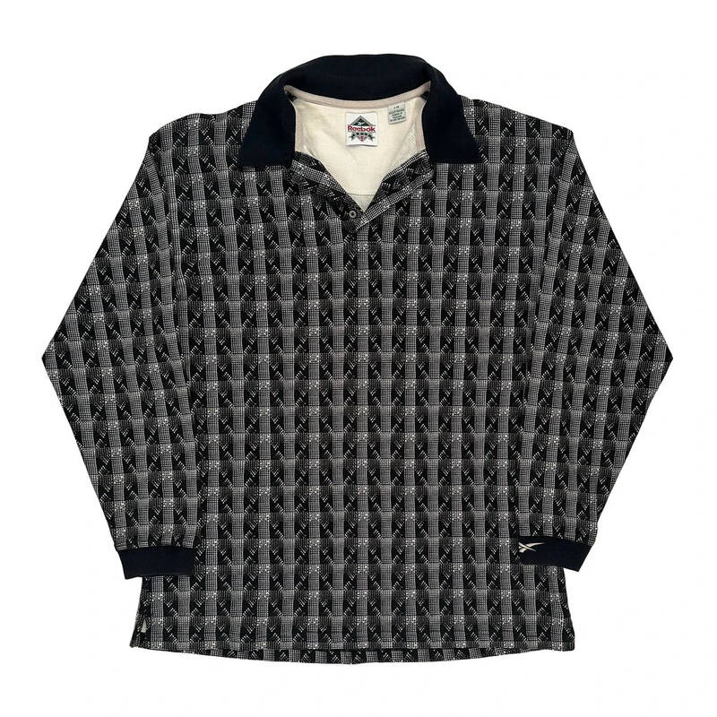 Reebok Long Sleeve Polo Shirt - Large Black & White Cotton