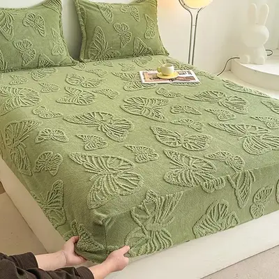 Butterfly Embossed Mattress Cover Set, 3 Counts/set Including 1 Mattress Cover & 2 Pillowcase without Filler, Soft Comfortabl...