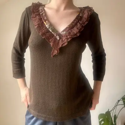 Dolce & Gabbana Long Sleeve Top - Medium Brown Wool Blend