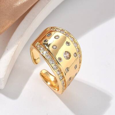 Brass Micro Pave Clear Cubic Zirconia Cuff Rings for Women