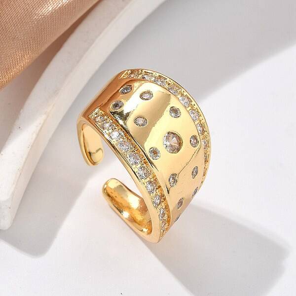 Brass Micro Pave Clear Cubic Zirconia Cuff Rings for Women