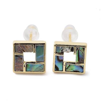 Natural Paua Shell Square Stud Earrings