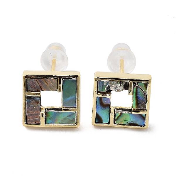 Natural Paua Shell Square Stud Earrings