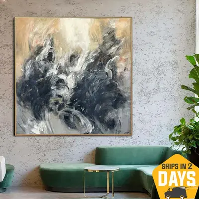 Large Original Beige Paintings On Canvas Modern Expressionism Art Creative Handmade Painting | SUPREME 46"x46"