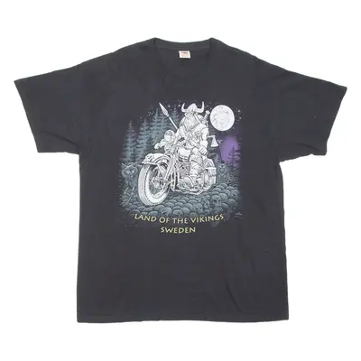 FRUIT OF THE LOOM Land Of The Vikings Sweden Mens Biker T-Shirt Black 2XL