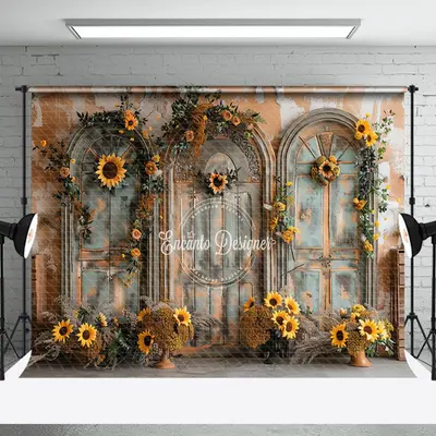 Green Orange Vintage Wall Floral Wedding Backdrop