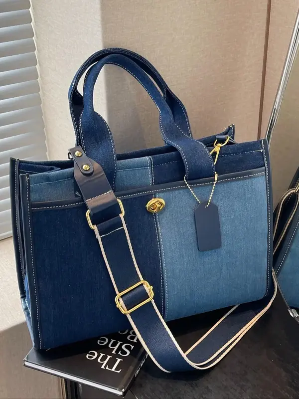 Women's Denim Tote Bag, Casual Versatile Shoulder Bag for Daily Used, Trendy All-match Ladies Purse Bag for Teen Girl Women C...