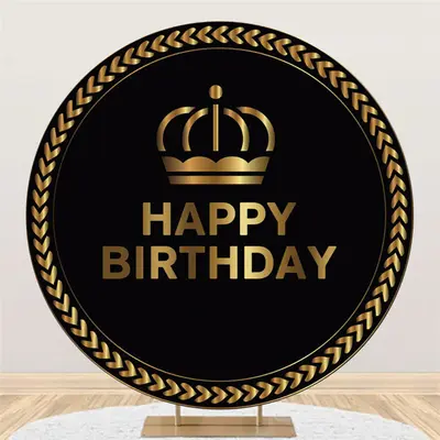 Aperturee Black Gold Crown Circle Happy Birthday Backdrop For Party | Backdrop For Birthday Party | Cake Smash Backdrop | Bir...