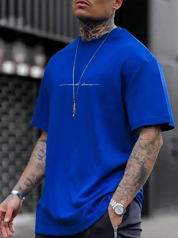 Men's Letter Print Round Neck Tee, Regular Fit Fashion Short Sleeve T-Shirt, Summer Clothes, Men's Top for Daily Wear