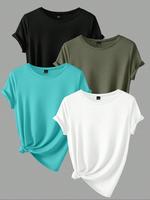 【Plus Size】 Solid Round Neck Tee, Lady Casual Short Sleeve Crew Neck T-Shirt for Summer, Women's Clothing for Daily Wear,...