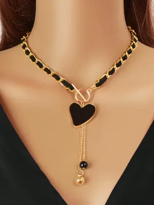 Summer Women's Elegant Heart Design Pendant Necklace, Fashionable Tassel Jewelry for Party, Daily Clothing Decor for Girl, Tr...