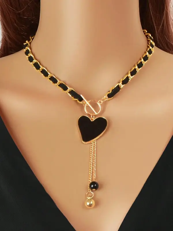 Summer Women's Elegant Heart Design Pendant Necklace, Fashionable Tassel Jewelry for Party, Daily Clothing Decor for Girl, Tr...