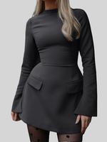 Women's Plain Split Sleeve A Line Long Sleeve Dress , Elegant Round Neck Short Split Sleeve Dress, Women's Clothing, Ladies C...