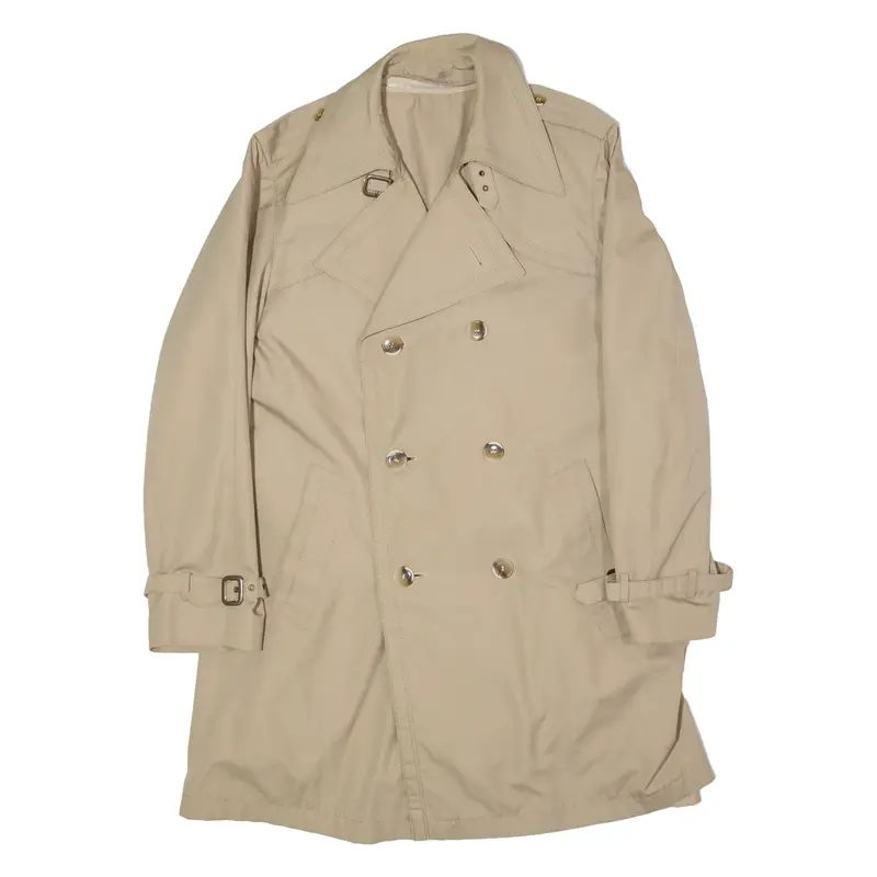 Faux Fur Lined Mens Trench Coat Beige 90s M