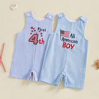 4th of July Baby Outfit Newborn Boy Girl Romper Overalls American Flag&Letter Striped Sleeveless Jumpsuit Bodysuit Cute Summe...