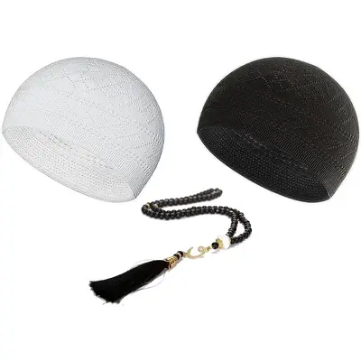 Kufi Hats for Men Muslim, Prayer Cap, Handicraft Taqiyah, Taqiyah Cap, Muslim Tasbih 99 Beads, Muslim Prayer Beads
