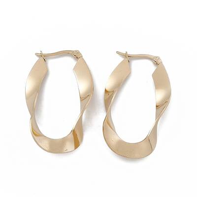 201 Stainless Steel Twist Oval Hoop Earrings with 304 Stainless Steel Pins for Women